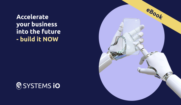 An Ebook Thumbnail with a visual of two robotic hands interacting with a mobile device.