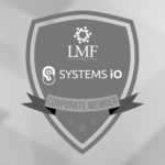 A crest showing the LMF and Systems iO logos with text below; "Corporate Member", all on a blurred polygonal background