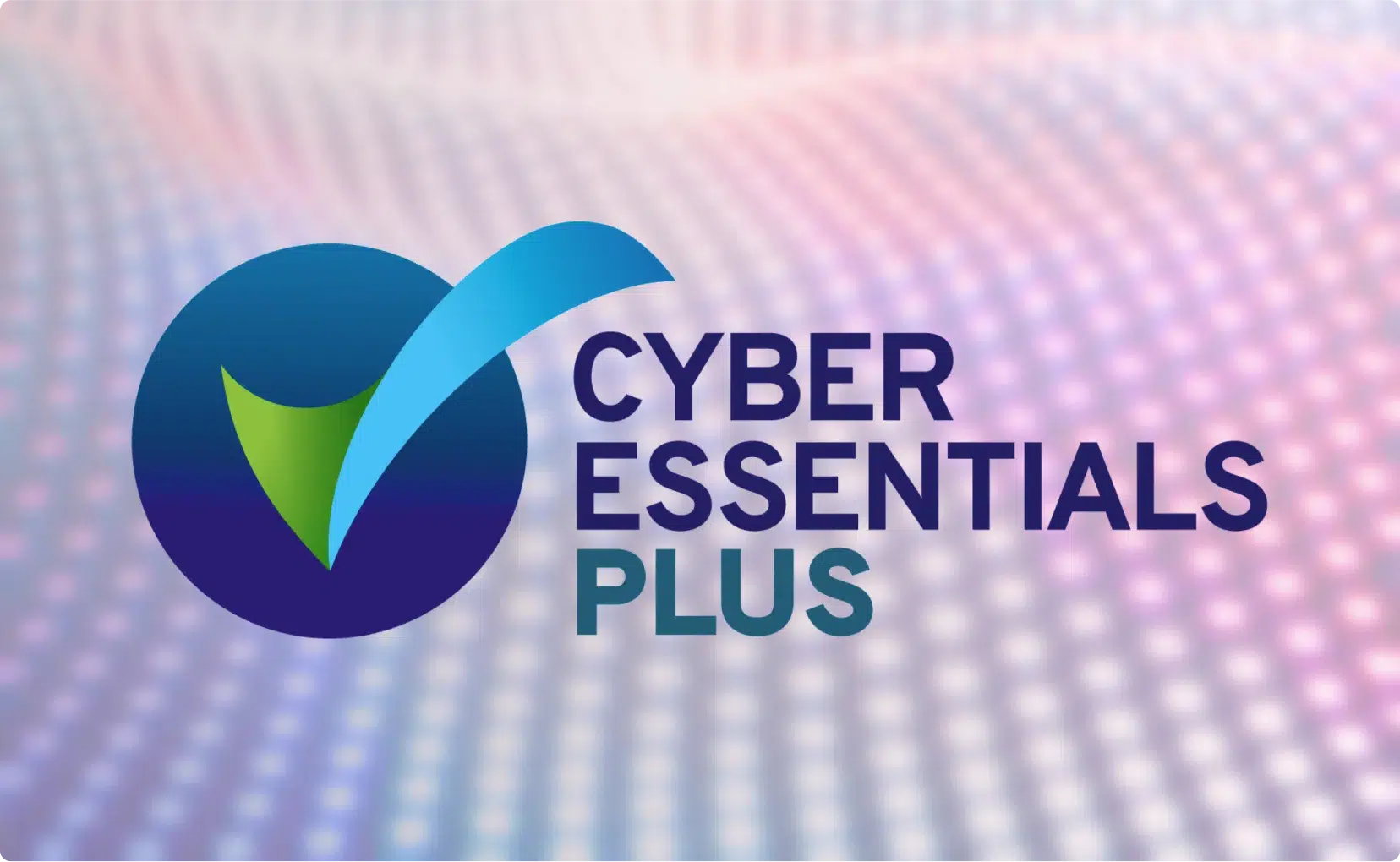 A greyscale visual of Cyber Essentials Plus' logo on a wavy background.