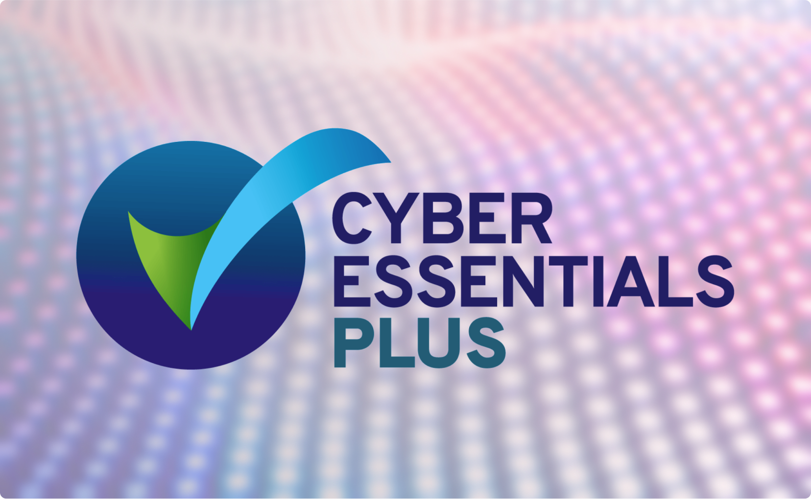 A greyscale visual of Cyber Essentials Plus' logo on a wavy background