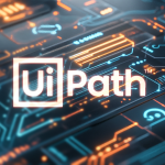 UiPath logo displayed prominently on a futuristic, digital circuit board background with glowing blue and orange lines, symbolising advanced technology and automation.