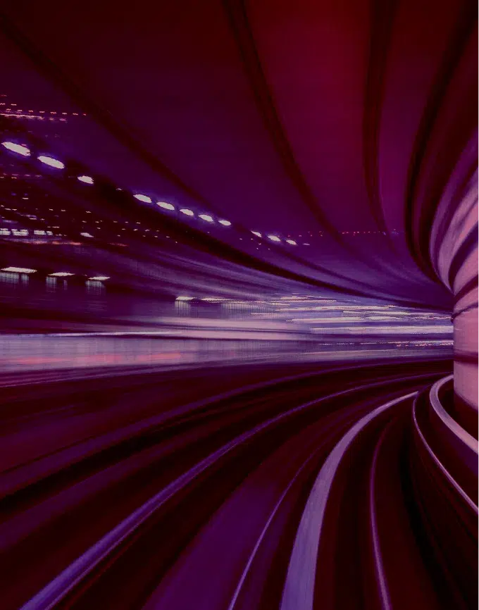 Motion blur of Automatic train moving inside tunnel in Tokyo, Japan.