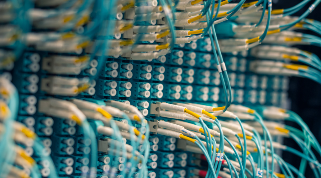 A zoomed in image of a network server cable hub