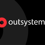 The OutSystems logo on a black background featuring the OutSystems circle partially in dark grey