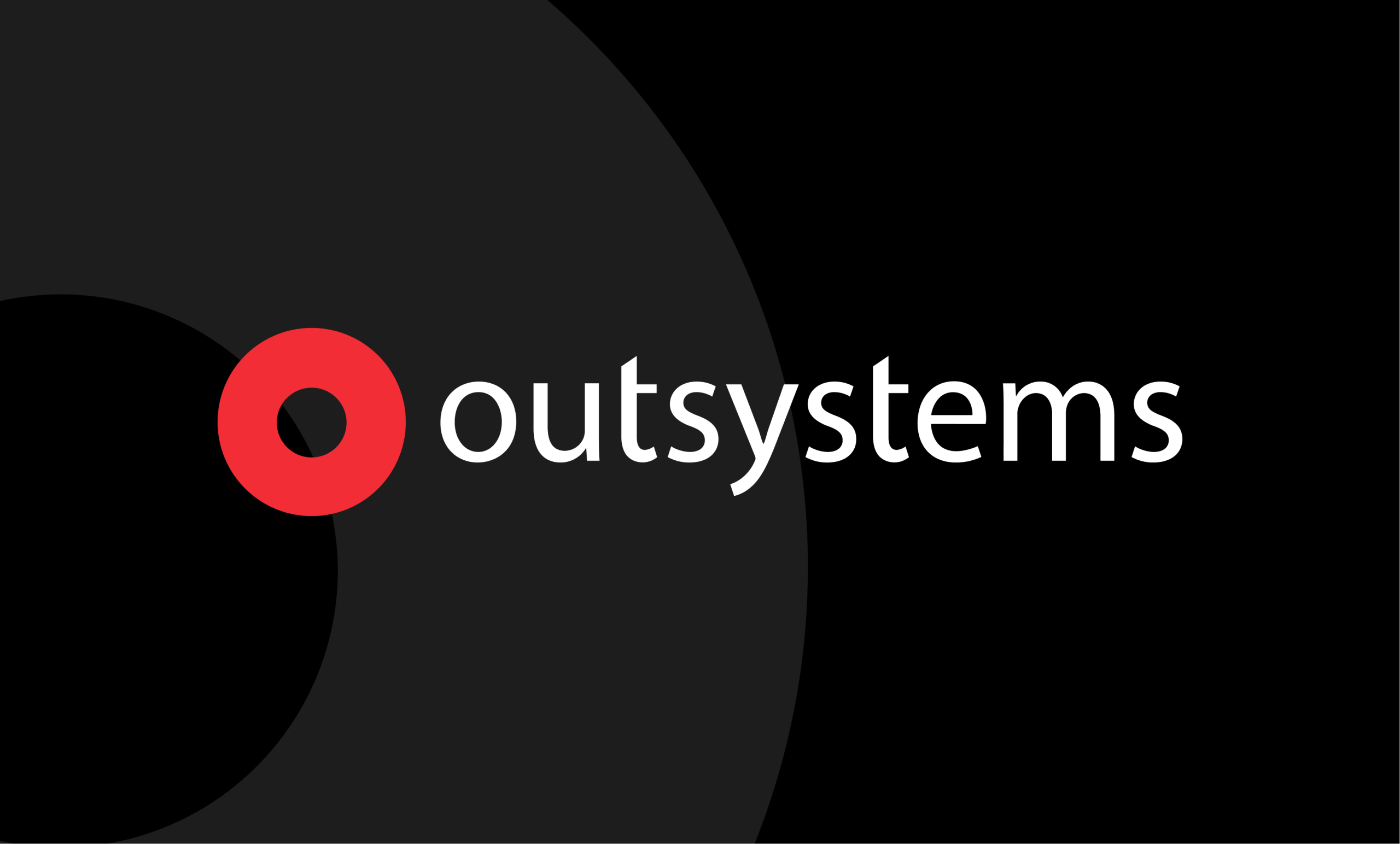 The OutSystems logo on a black background featuring the OutSystems circle partially in dark grey