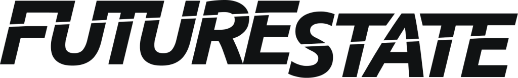 The monochrome Future State series logo in italic text, with the word 'FUTURE' placed slightly higher than the word 'STATE'. A slightly angled line intersects each word.