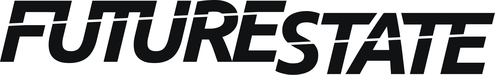 The monochrome Future State series logo in italic text, with the word 'FUTURE' placed slightly higher than the word 'STATE'. A slightly angled line intersects each word.