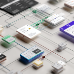 Interconnected elements of User Interface (UI) and User Experience (UX) design, representing a user flow or a design system.