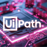 A glowing digital circuit board, symbolising intelligent automation and business efficiency. The UIPath logo is shown above the image.