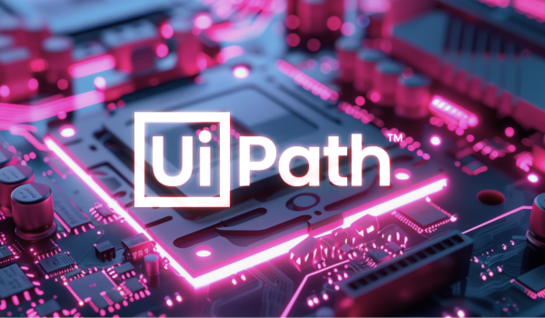 A glowing digital circuit board, symbolising intelligent automation and business efficiency. The UIPath logo is shown above the image.
