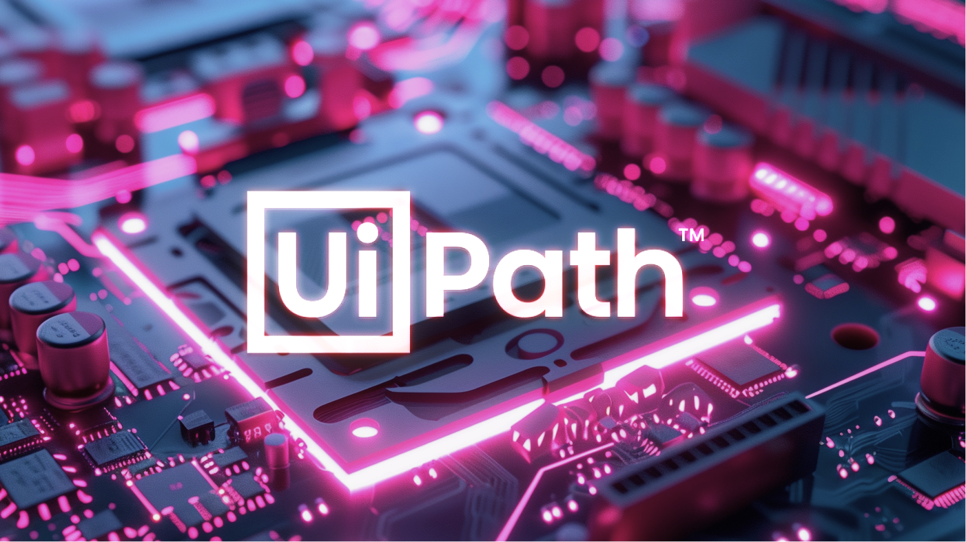 A glowing digital circuit board, symbolising intelligent automation and business efficiency. The UIPath logo is shown above the image.