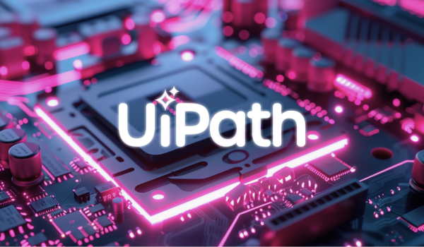 A glowing digital circuit board, symbolising intelligent automation and business efficiency. The UIPath logo is shown above the image.