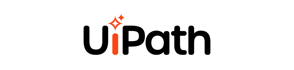 UiPath's logo, with the words 'UiPath' in the branding colours. The i's dot is made up of two sparkles
