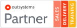 Badge showing that we are an OutSystems partner in Sales, Delivery and Training